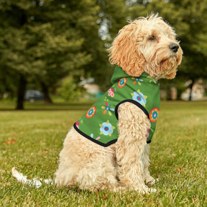 Floral Green Dog Hoodie - White Rib Color Comfort - Dipaliz - Pet Hoodies