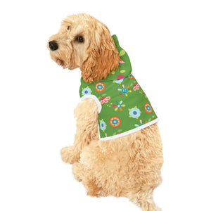 Floral Green Dog Hoodie - White Rib Color Comfort - Dipaliz - Pet Hoodies