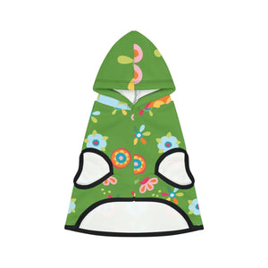 Floral Green Dog Hoodie - White Rib Color Comfort - Dipaliz - Pet Hoodies
