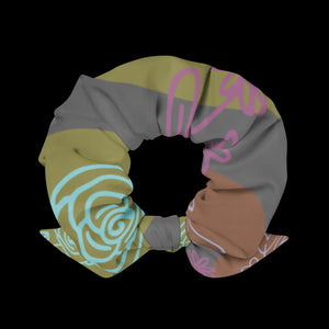 Floral Grey Recycled Scrunchie - Eco Polyester - Dipaliz - Ponytail Holders