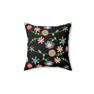 Floral Spun Polyester Square - Black Bold Decor - Dipaliz - Throw Pillows