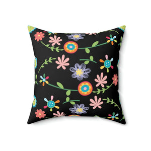 Floral Spun Polyester Square - Black Bold Decor - Dipaliz - Throw Pillows