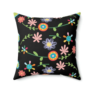Floral Spun Polyester Square - Black Bold Decor - Dipaliz - Throw Pillows