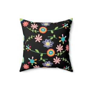 Floral Spun Polyester Square - Black Bold Decor - Dipaliz - Throw Pillows