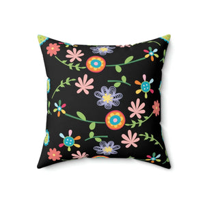 Floral Spun Polyester Square - Black Bold Decor - Dipaliz - Throw Pillows