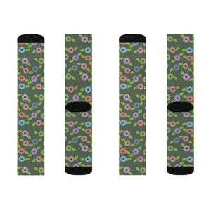 Floral Pattern Sublimation Socks - Cozy Green Spandex - Dipaliz
