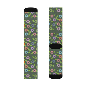 Floral Pattern Sublimation Socks - Cozy Green Spandex - Dipaliz