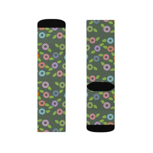 Floral Pattern Sublimation Socks - Cozy Green Spandex - Dipaliz