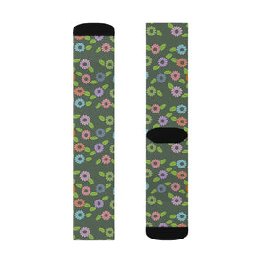 Floral Pattern Sublimation Socks - Cozy Green Spandex - Dipaliz