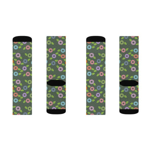 Floral Pattern Sublimation Socks - Cozy Green Spandex - Dipaliz