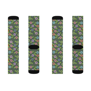 Floral Pattern Sublimation Socks - Cozy Green Spandex - Dipaliz