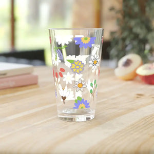 Floral Pattern Pint Glass 16oz - Beer Glasses