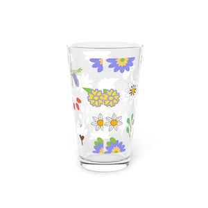 Floral Pattern Pint Glass 16oz - Beer Glasses