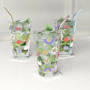 Floral Pattern Pint Glass 16oz - Beer Glasses