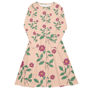 Floral Pink Long Sleeve Midi – Jersey Knit - Dipaliz - Dresses - Xs
