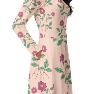 Floral Pink Long Sleeve Midi – Jersey Knit - Dipaliz - Dresses - Xs