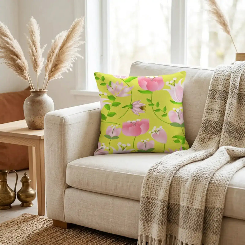 DipaliZ Yellow Throw Pillow Floral Print Rectangle Case