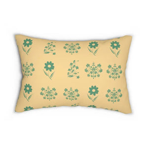 Spun Polyester Lumbar Pillow - Yellow Floral Print - Dipaliz - 20’’ × 14’’ - Pillows