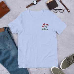 Soft Unisex t Shirt - Flower Embroidered Cotton - Dipaliz - T-shirts - m