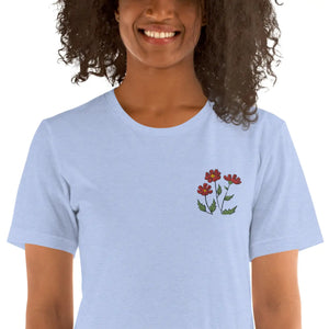 Soft Unisex t Shirt - Flower Embroidered Cotton - Dipaliz - T-shirts - m