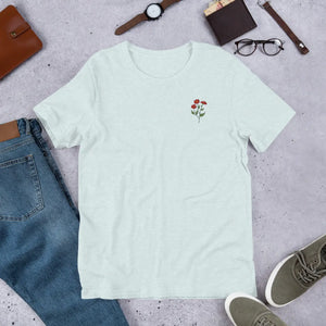 Soft Unisex t Shirt - Flower Embroidered Cotton - Dipaliz - T-shirts - m