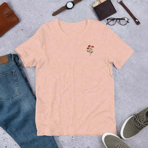 Soft Unisex t Shirt - Flower Embroidered Cotton - Dipaliz - T-shirts - m