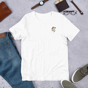 Soft Unisex t Shirt - Flower Embroidered Cotton - Dipaliz - T-shirts - m