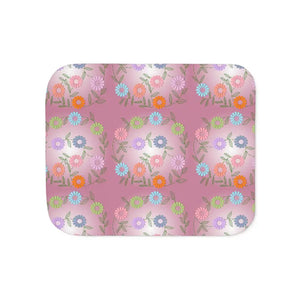 Floral Sherpa Blanket — Pink Flower Print Beige or Grey Cozy Plush Throw - 50’’ × 60’’ / Home Decor