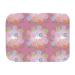 Floral Sherpa Blanket — Pink Flower Print Beige or Grey Cozy Plush Throw - 60’’ × 80’’ / Home Decor