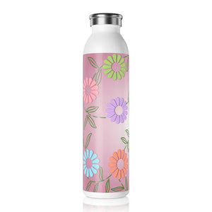 Pink Slim Water Bottle Flowers Design 20oz Hydration by Dipaliz - White - Bottles