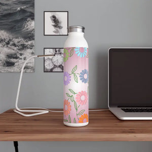 Pink Slim Water Bottle Flowers Design 20oz Hydration by Dipaliz - White - Bottles