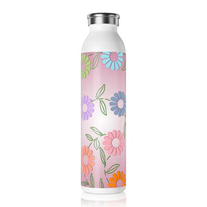 Pink Slim Water Bottle Flowers Design 20oz Hydration by Dipaliz - White - Bottles
