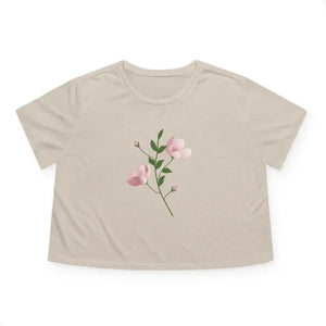Flowy Cropped Tee Pink Flower Polyester Style - Dipaliz - T-shirts