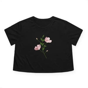 Flowy Cropped Tee Pink Flower Polyester Style - Dipaliz - Black / s - T-shirts
