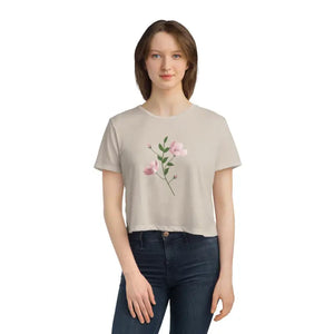 Flowy Cropped Tee Pink Flower Polyester Style - Dipaliz - T-shirts