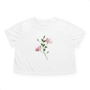 Flowy Cropped Tee Pink Flower Polyester Style - Dipaliz - White / s - T-shirts