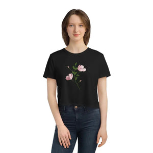 Flowy Cropped Tee Pink Flower Polyester Style - Dipaliz - T-shirts