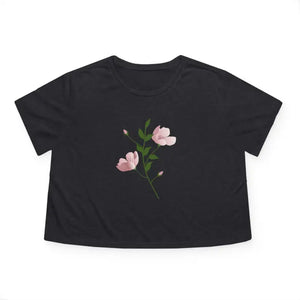 Flowy Cropped Tee Pink Flower Polyester Style - Dipaliz - Dark Grey Heather / s - T-shirts