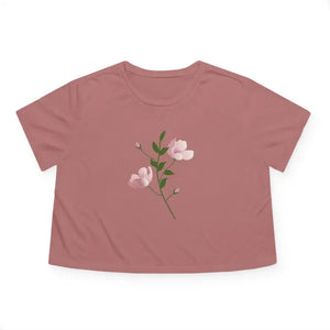 Flowy Cropped Tee Pink Flower Polyester Style - Dipaliz - Mauve / s - T-shirts