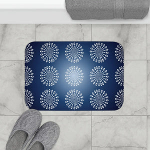 Plush Bath Mat - Geometrical Pattern on Navy Blue - Dipaliz - Home & Garden