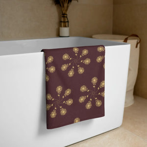 Plush Maroon Towel - Geometric Pattern Cotton - Dipaliz - Beach Towels