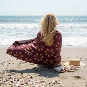 DipaliZ Maroon Towel Geometric Pattern — shown spread flat so the full design reads