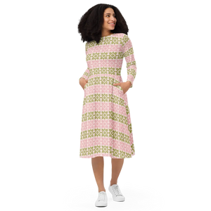 Pink and Green Midi Dress – Long Sleeve - Dipaliz - Dresses - s