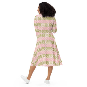 Pink and Green Midi Dress – Long Sleeve - Dipaliz - Dresses - s