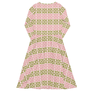 Pink and Green Midi Dress – Long Sleeve - Dipaliz - Dresses - s