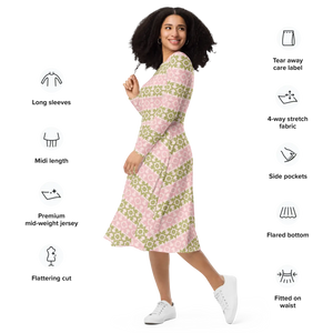 Pink and Green Midi Dress – Long Sleeve - Dipaliz - Dresses - s