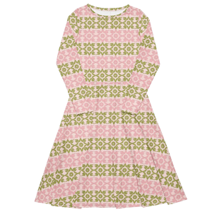 Pink and Green Midi Dress – Long Sleeve - Dipaliz - Dresses - s