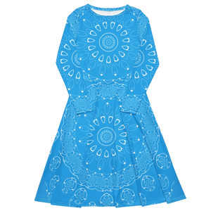 Blue Midi Dress – Print Long Sleeve Occasion - Dipaliz - Dresses - Xs