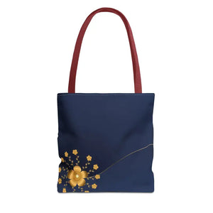Tote Bag - Gold Flowers Navy Blue All Over Print - Dipaliz - 13’’ × / Red - Bags