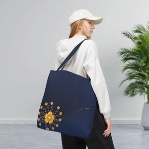 Tote Bag - Gold Flowers Navy Blue All Over Print - Dipaliz - 18’’ × / Bags